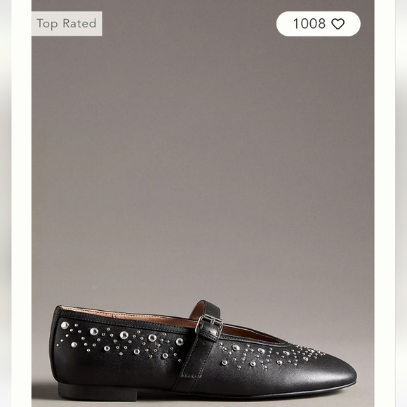 NWT Anthropologie Bibi Lou Studded Mary Jane Flats Black Size 39 EU 8/8.5 US. - Picture 3 of 9